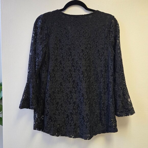 Black Lace Bell Sleeve Top Lace-Up Front S Witchy Whimsigoth Goth Vampire - Picture 2 of 9